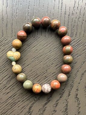 Picasso jasper with desert mica heart bracelet 10mm SIZE 7’